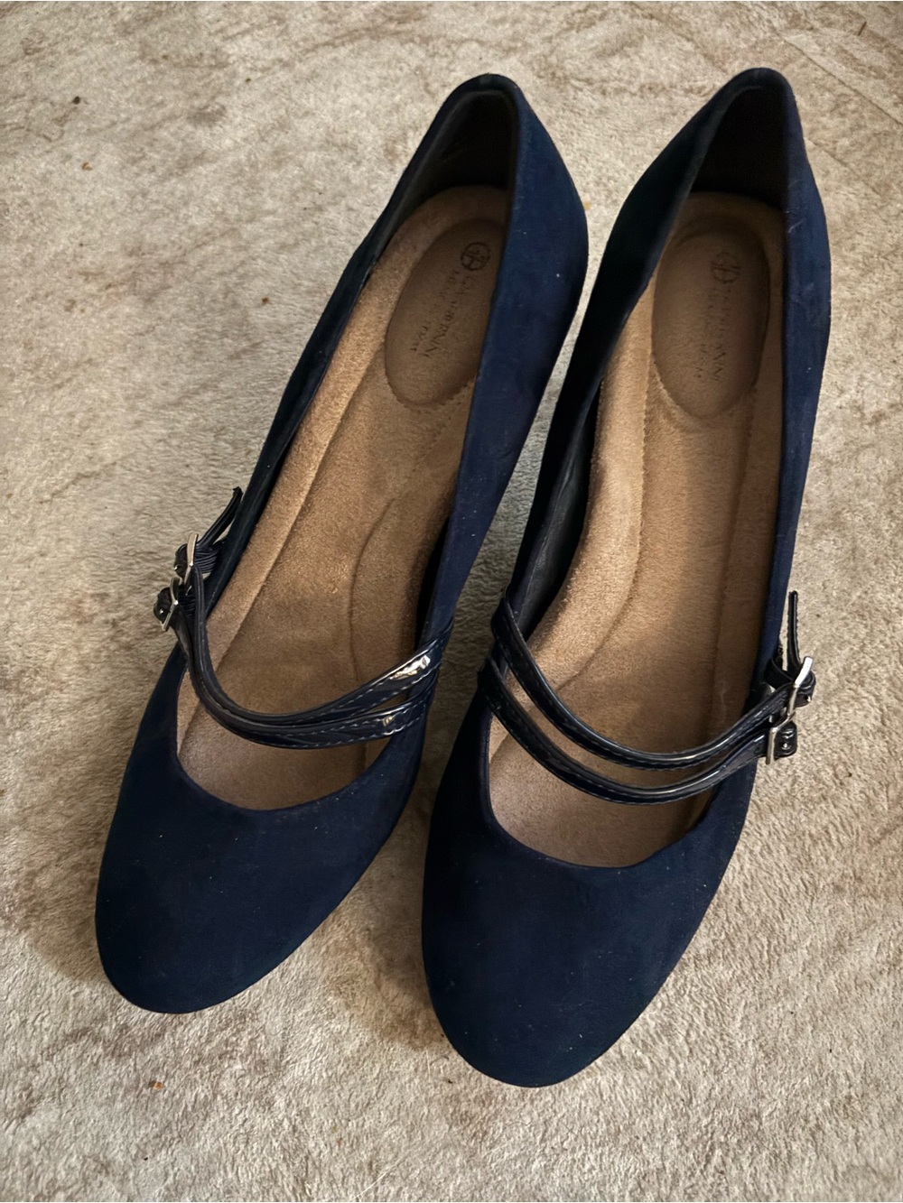 Giani Bernini Navy Suede Mary Jane Flats with Dual Patent Straps